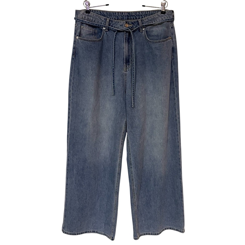 Divided H & M Womens Wide Leg Jeans Waist Tie Light Wash Grunge Streetwear 10